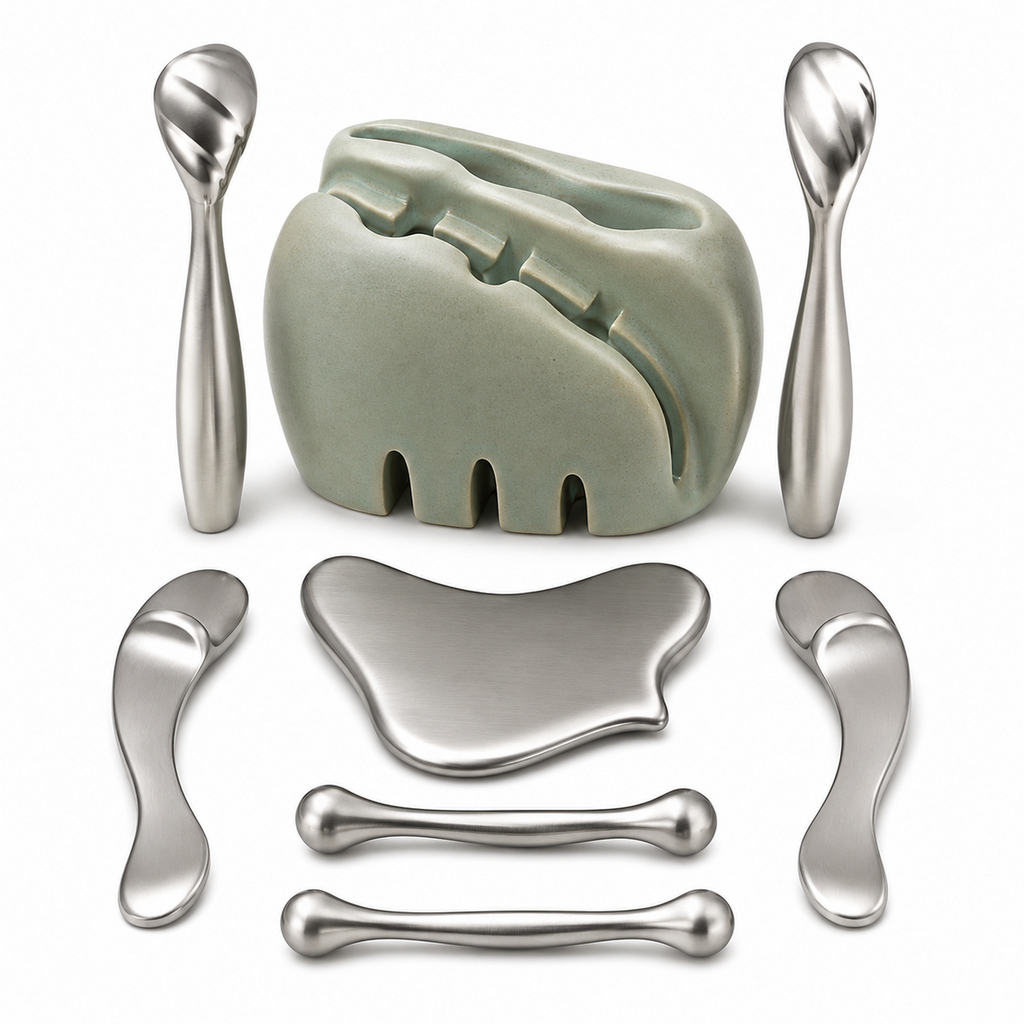 8-Piece Stainless Facial Cooling and Massage Tool Set with Cradle
