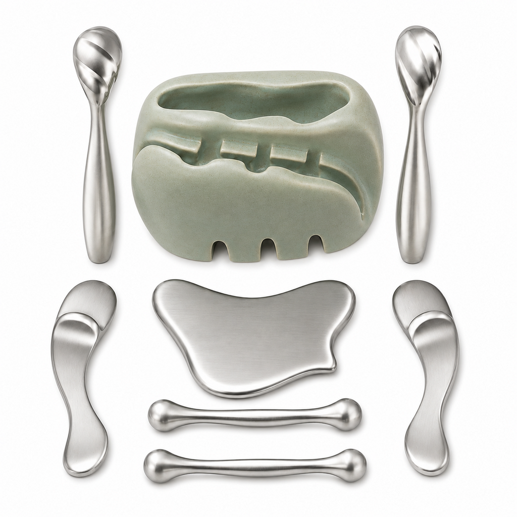 8-Piece Stainless Facial Cooling and Massage Tool Set with Cradle