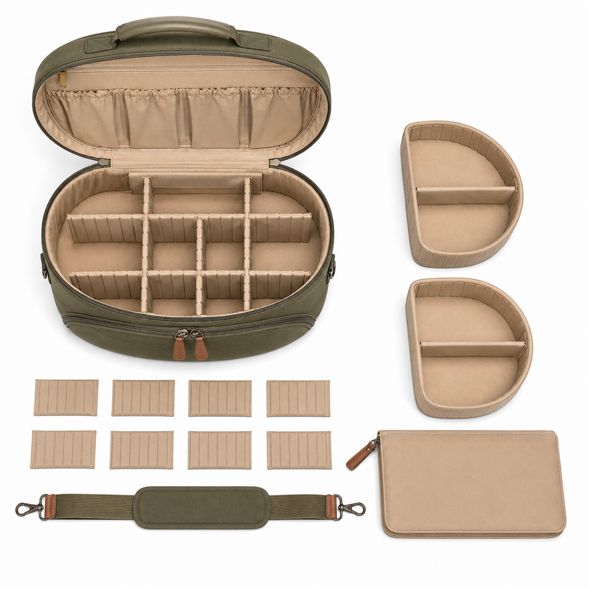 Professional Oval Travel Makeup Train Case with Modular Dividers