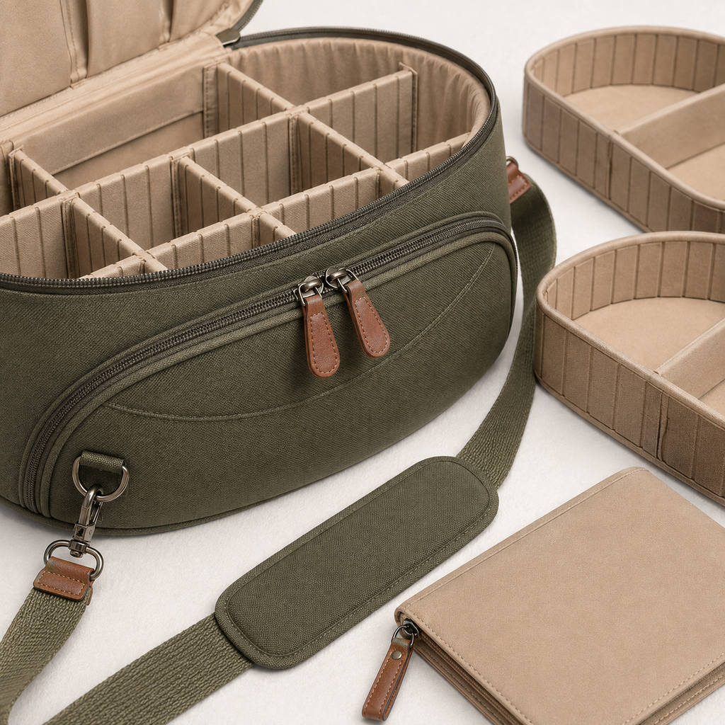 Professional Oval Travel Makeup Train Case with Modular Dividers