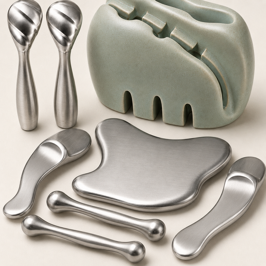 8-Piece Stainless Facial Cooling and Massage Tool Set with Cradle