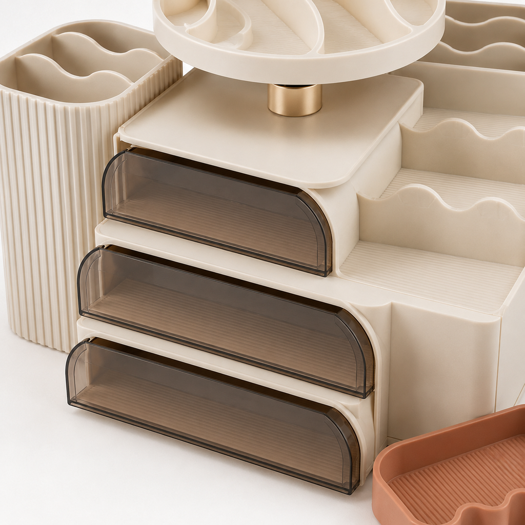 Modular Countertop Cosmetics Organizer with Three Drawers