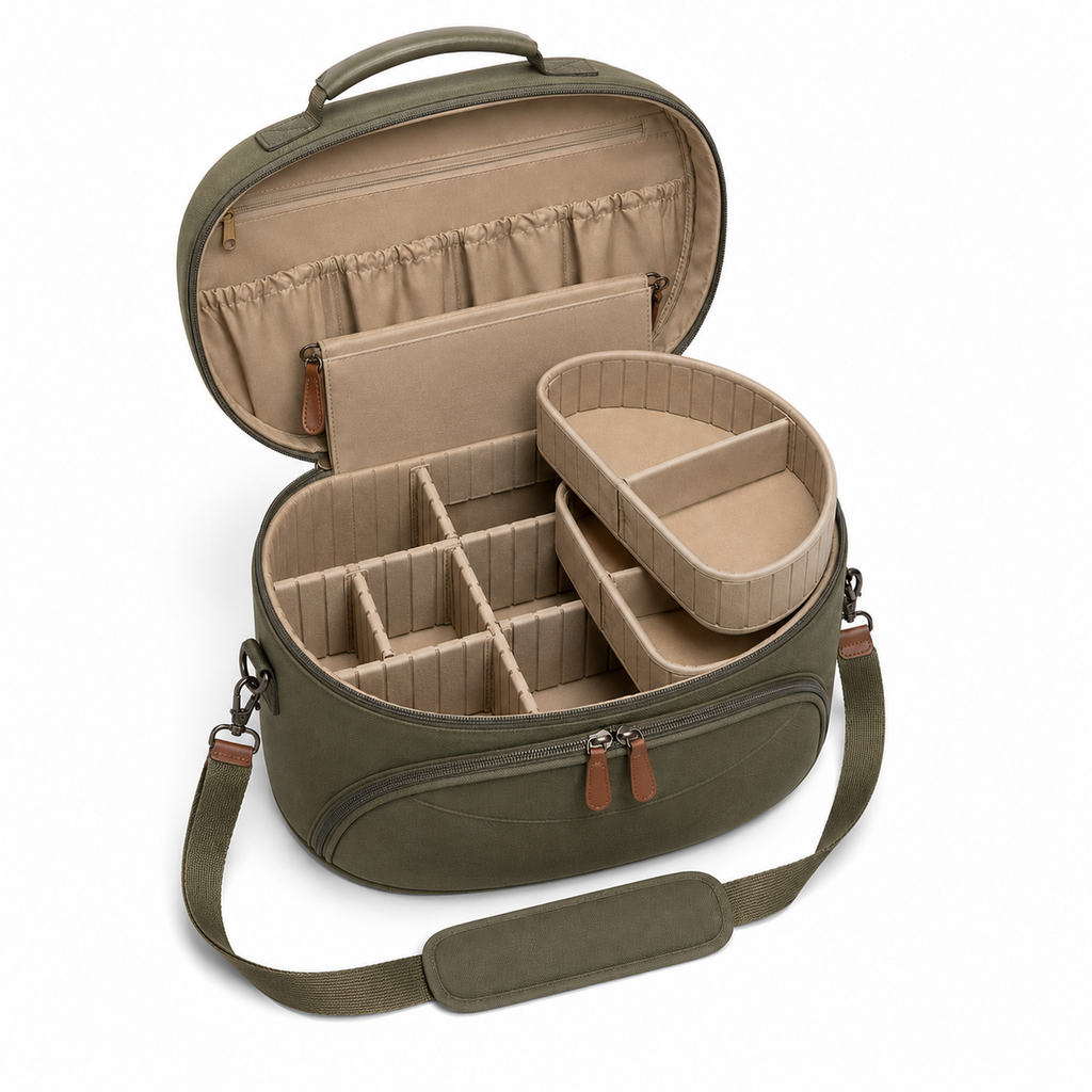 Professional Oval Travel Makeup Train Case with Modular Dividers