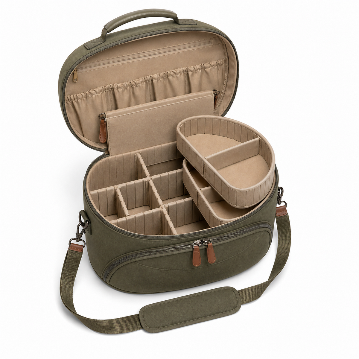 Professional Oval Travel Makeup Train Case with Modular Dividers