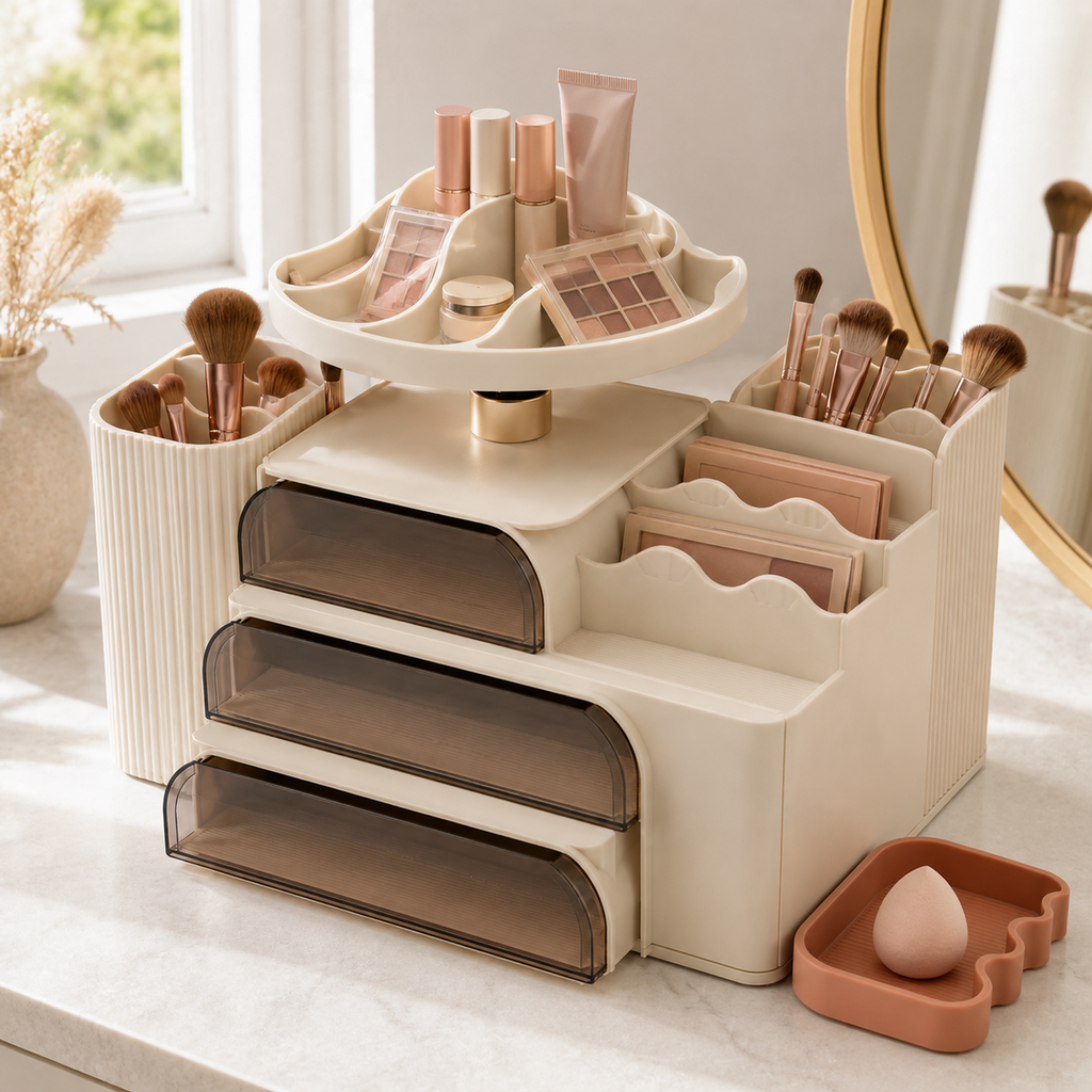 Modular Countertop Cosmetics Organizer with Three Drawers