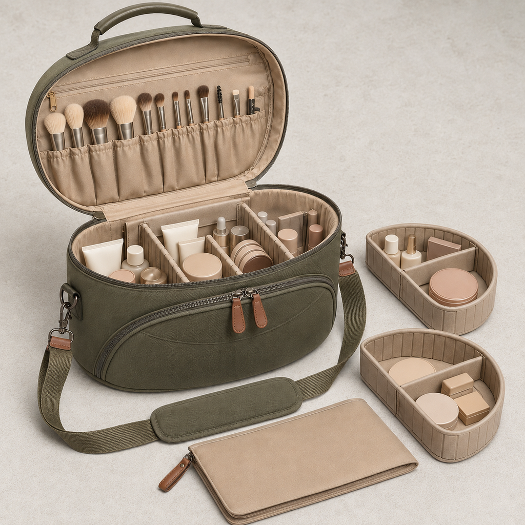 Professional Oval Travel Makeup Train Case with Modular Dividers
