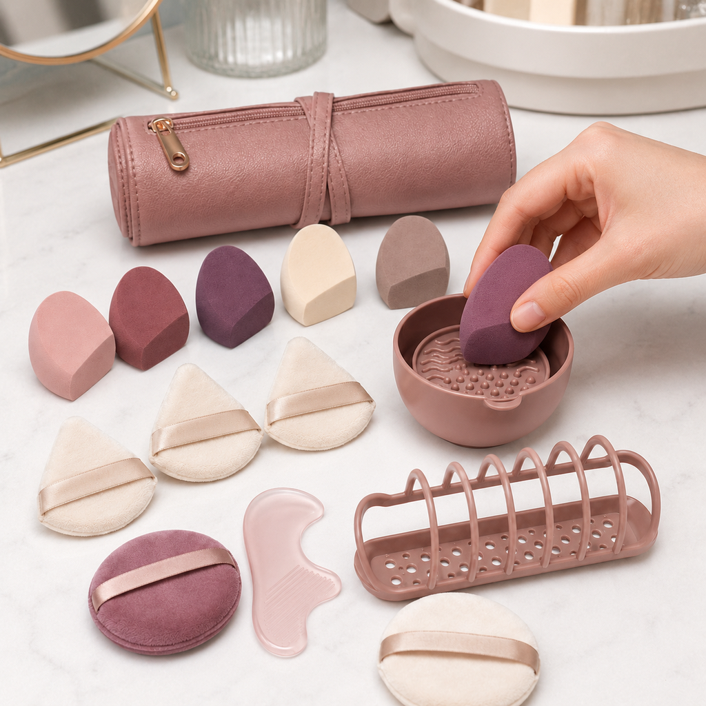 16-Piece Complexion Sponge, Puff and Manual Care Set
