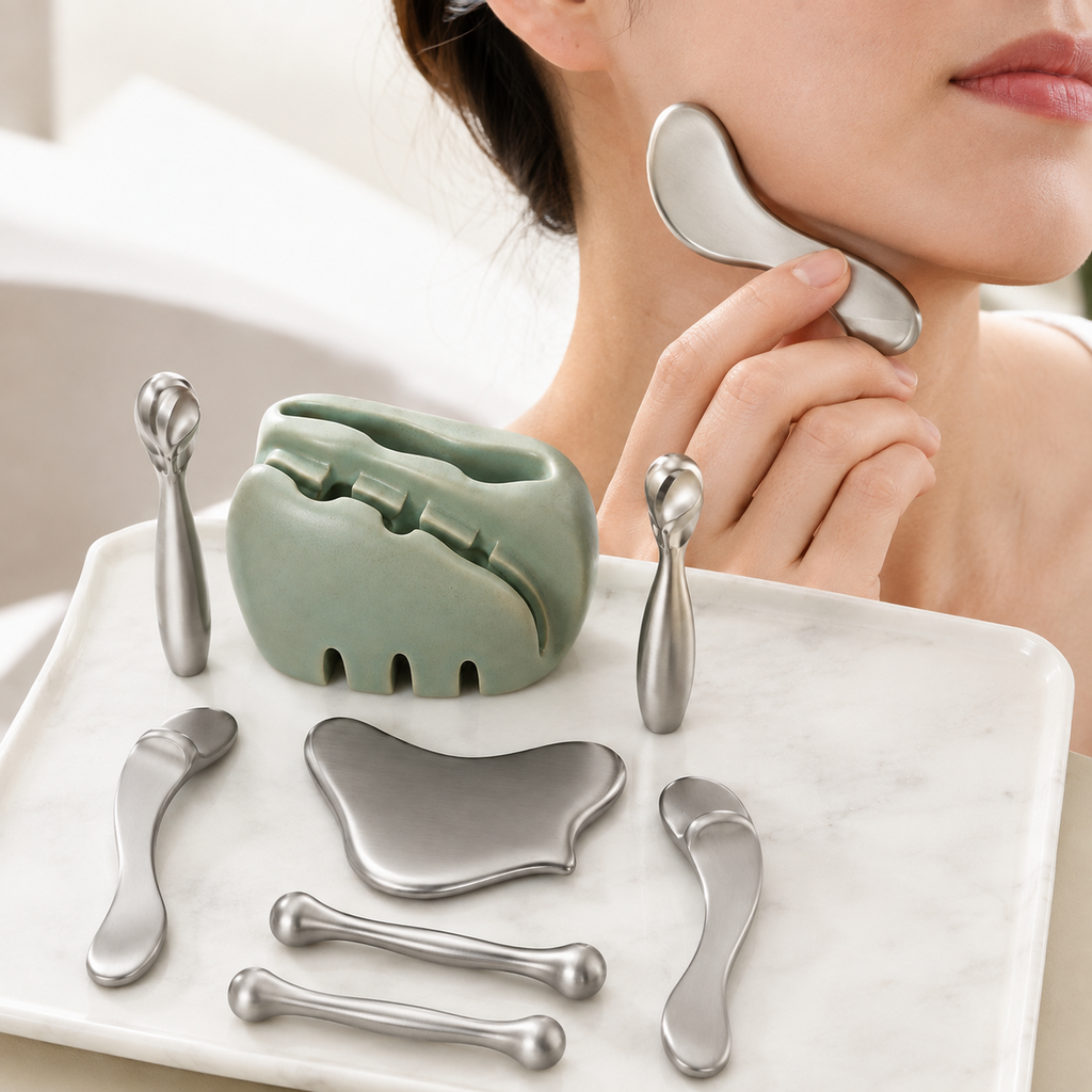 8-Piece Stainless Facial Cooling and Massage Tool Set with Cradle