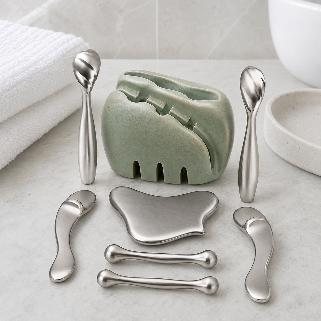 8-Piece Stainless Facial Cooling and Massage Tool Set with Cradle
