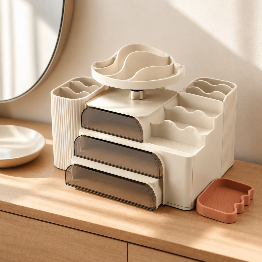 Modular Countertop Cosmetics Organizer with Three Drawers
