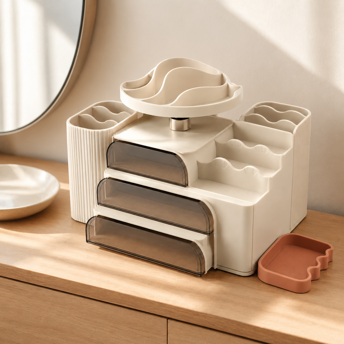 Modular Countertop Cosmetics Organizer with Three Drawers